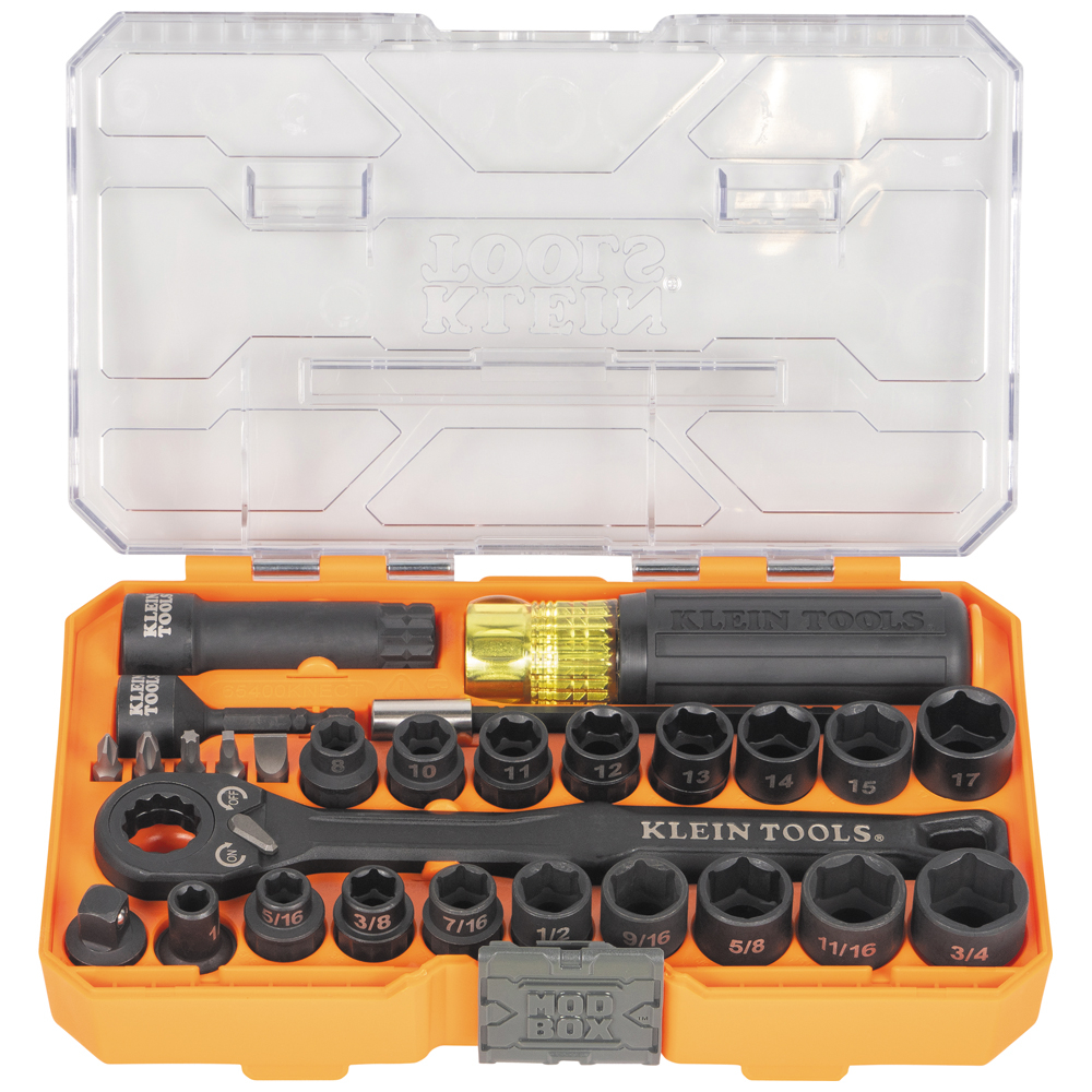 Klein KNECT™ Essential Pass Through Impact Socket Set, SAE, Metric, 28-Piece (65400KNECT)