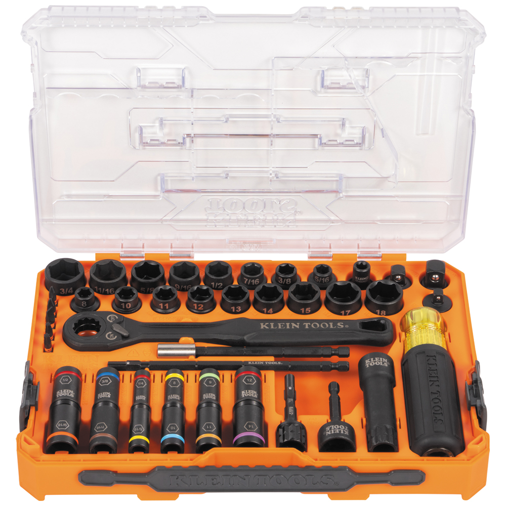 Klein KNECT™ 1/4, 3/8 and 1/2-Inch Drive Complete Impact Pass Through and Flip Socket Set, 39-Piece (65500KNECT)