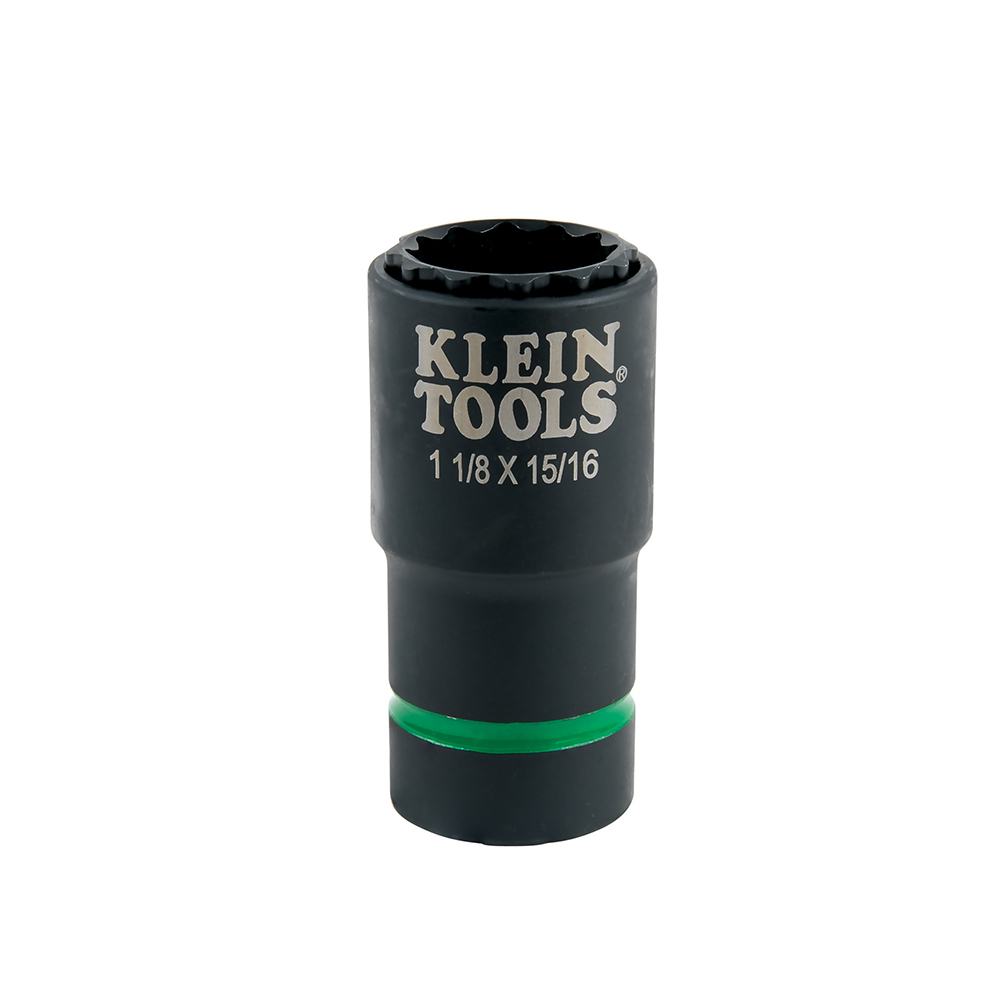 Klein 2-in-1 Impact Socket, 12-PT, 1-1/8 and 15/16-Inch, 1/2-Inch Drive (66016)