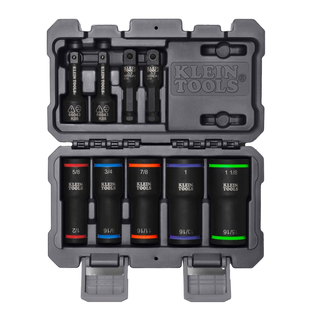 Klein 1/4-Inch Hex and 1/2-Inch Square Drive 2-in-1 Impact Flip Socket Set, 5-Piece (66055)