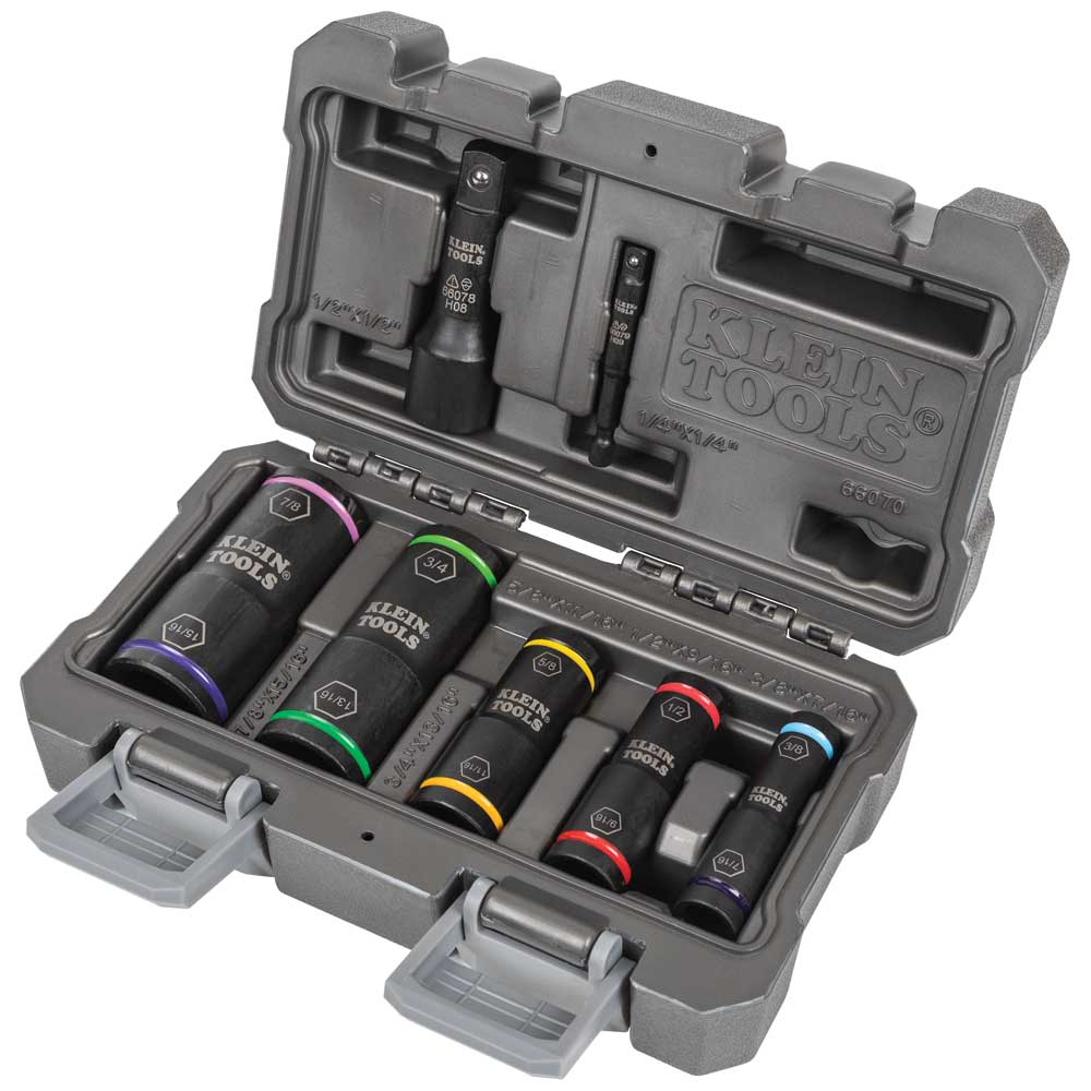 Klein 1/4-Inch Hex and 1/2-Inch Square Drive Flip Impact Socket Set, 7-Piece (66070)