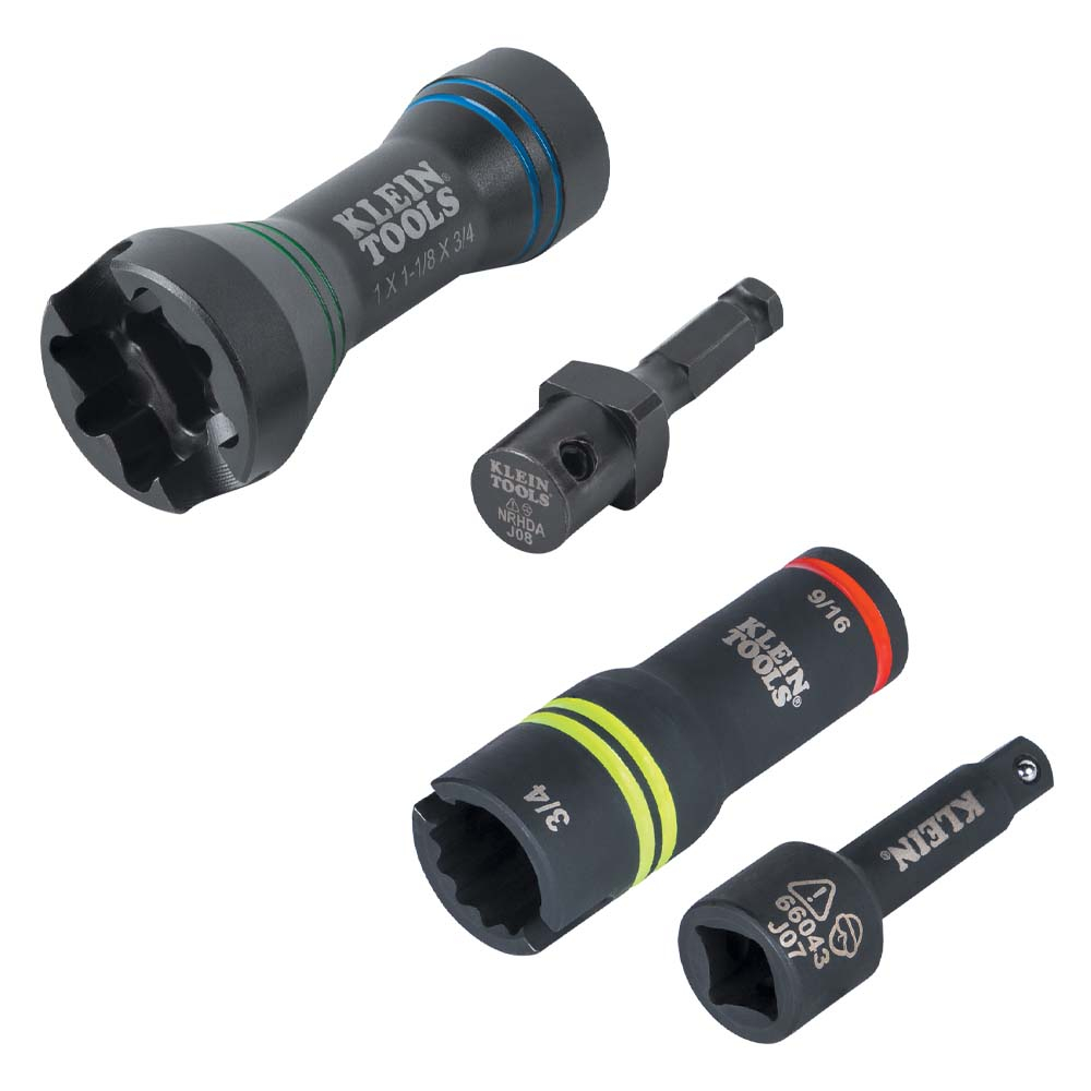 Klein 7/16-Inch Hex and 1/2-Inch Square Drive Impact Socket Set, 4-Piece (660KIT3)