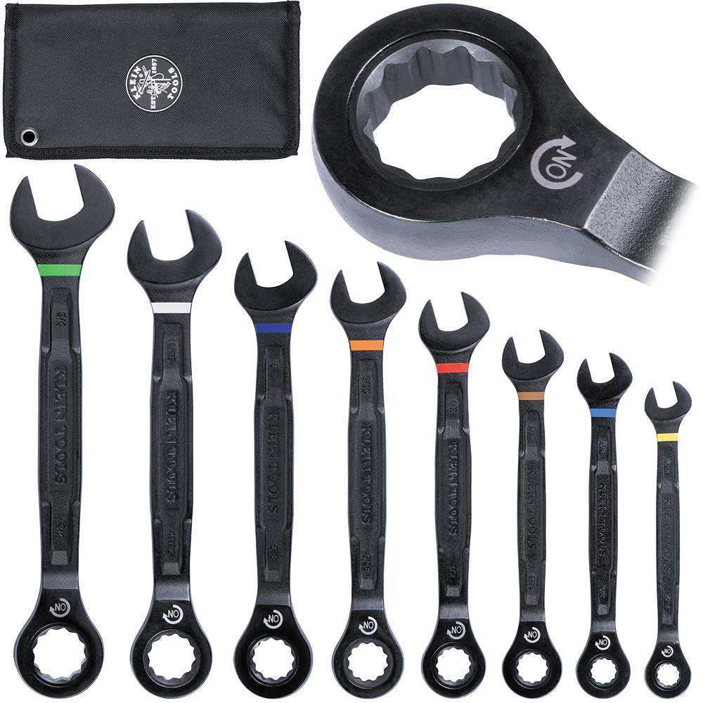 Klein 90-Tooth Ratcheting Combo Wrench Set, SAE, 8-Piece (69408G)