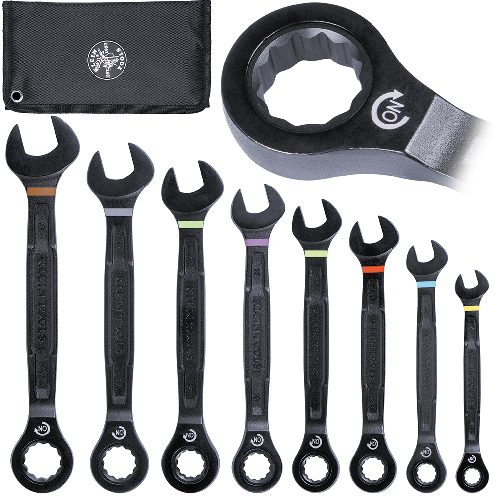 Klein 90-Tooth Ratcheting Combo Wrench Set, Metric, 8-Piece (69408MG)
