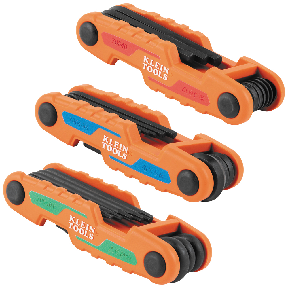 Klein Compact Folding Hex Key Set, 25-Key, SAE, Metric, TORX® Sizes, 3-Piece (70543)