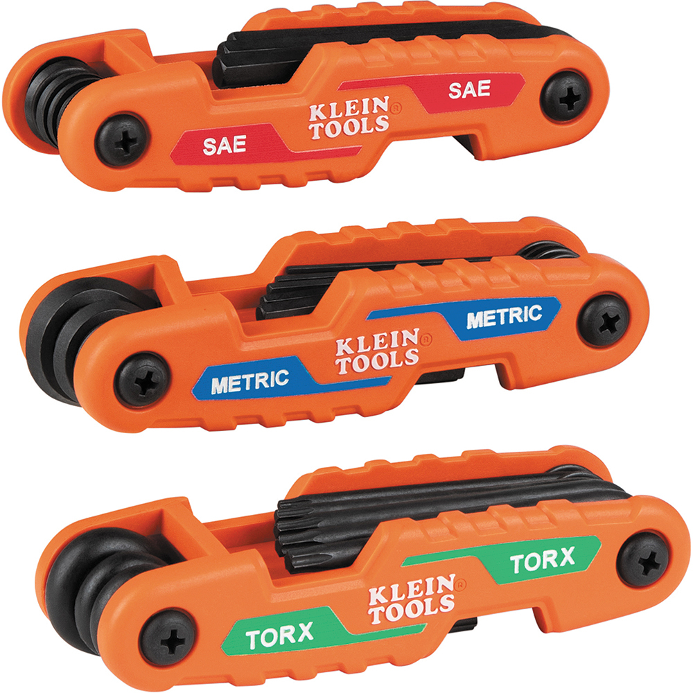 Klein Pro Folding Hex Key Set, 31-Key, SAE, Metric, TORX® Sizes, 3-Piece (70553)
