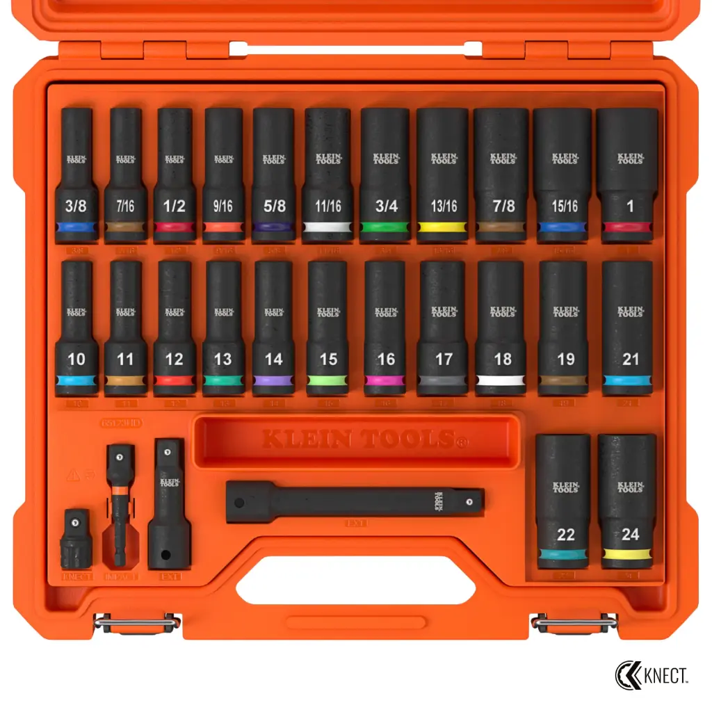 Klein KNECT™ 1/2-Inch Deep-Well Impact Socket Set, SAE / Metric, 28-Piece (65123HD)