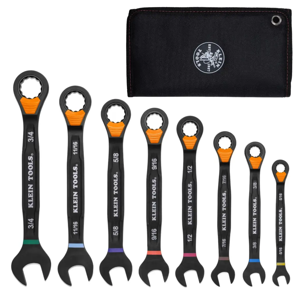 Klein Ratcheting Combination Slide-Lock Wrench Set, SAE, 8-Piece (69508)