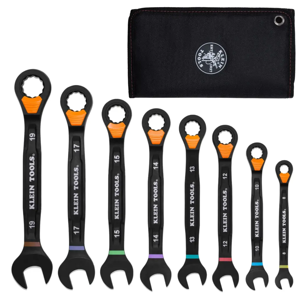 Klein Ratcheting Combination Slide-Lock Wrench Set, Metric, 8-Piece (69508M)