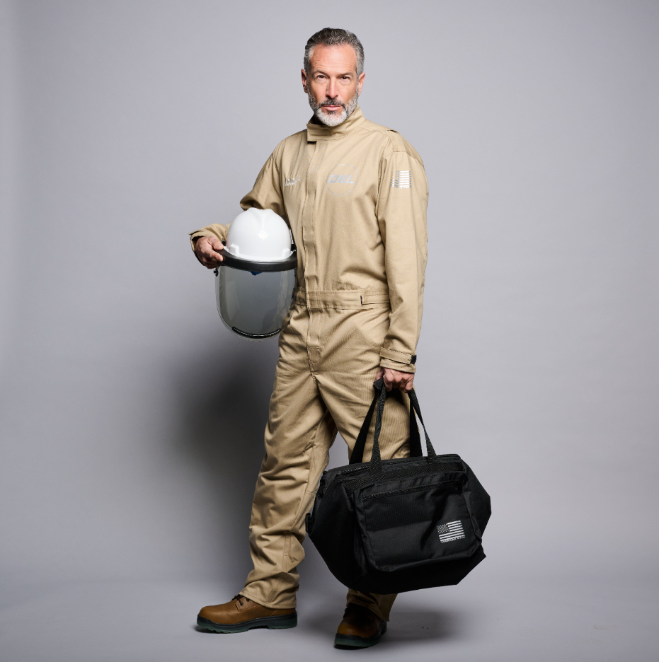 OEL 8 CAL Arc Flash Coverall Kit, Headgear, Mens