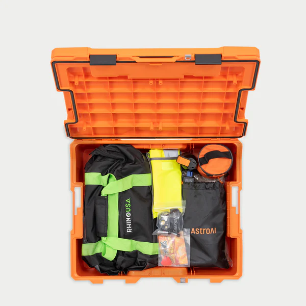 DECKED Roadside Emergency OS Kit - Safety Orange Halfrack packed with Refuge Medical Emergency Supplies