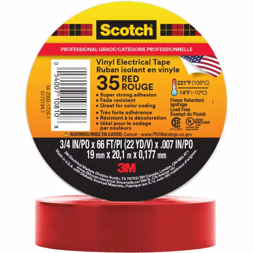 Scotch® Vinyl Color Coding Electrical Tape 35, 3/4 in x 66 ft, Pink, 10 rolls/carton, 100 rolls/Case