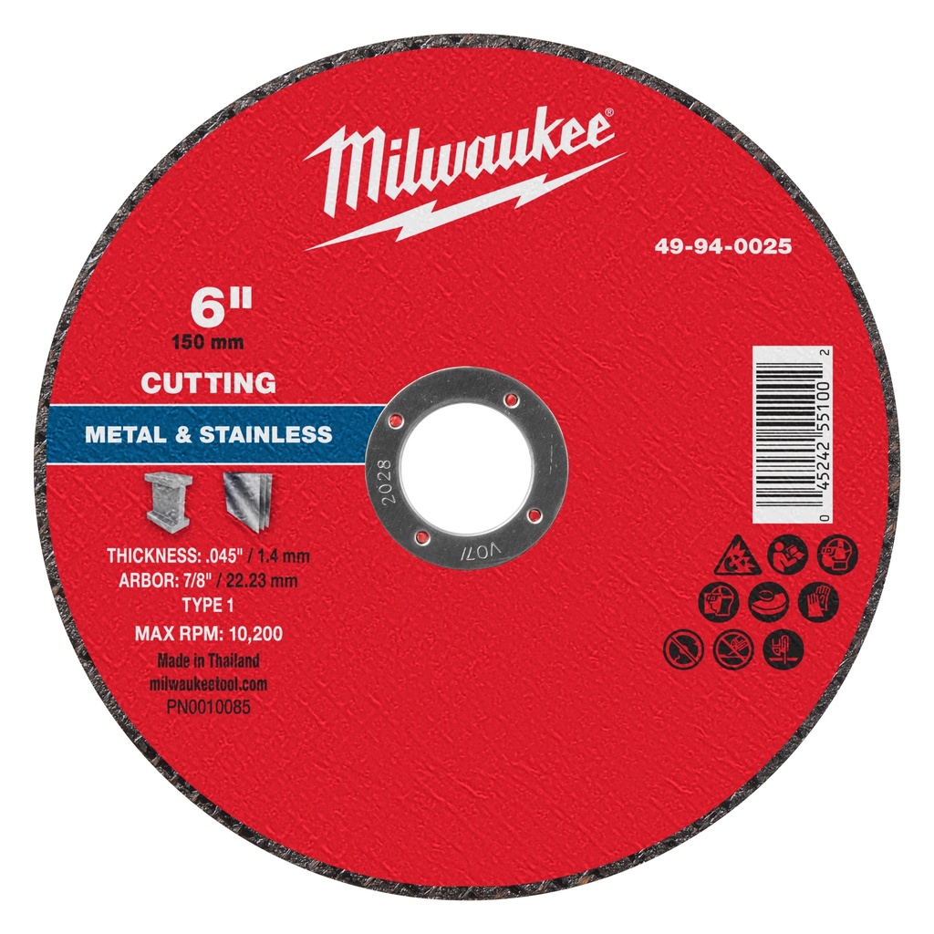 Milwaukee 49-94-0025 6" x .045" x 7/8" Metal Cut Off Wheel -Type 1