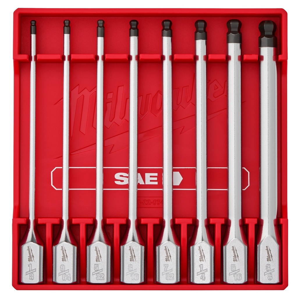 Milwaukee 48-22-9549 8pc 3/8” Drive Long Ball End Hex Bit Socket Set - SAE