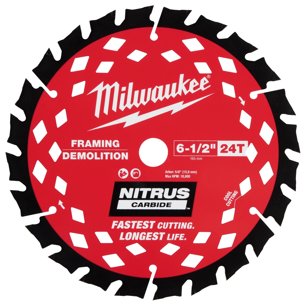 Milwaukee 48-40-0652 6-1/2” 24T NITRUS™ Carbide Framing & Demolition Circular Saw Blade - 2 Pack