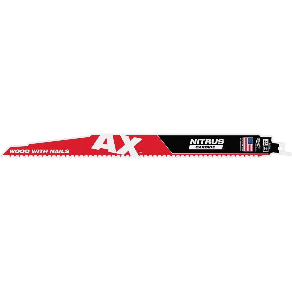 Milwaukee 48-00-7253 12" 5 TPI AX™ w/NITRUS™ Carbide Teeth SAWZALL® Blade for Wood with Nails