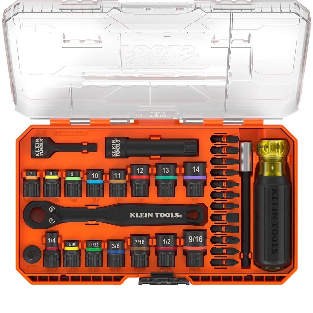 Klein KNECT™ 1/4-Inch Drive Pass-Through and Impact Socket Set, SAE and Metric, 33-Piece (65302KNECT)
