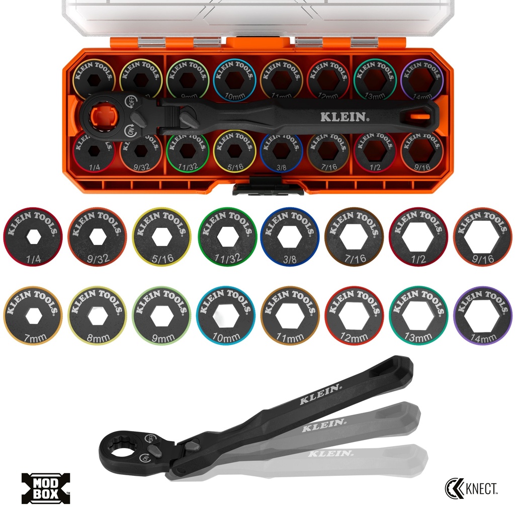 Klein KNECT™ Ratcheting 17-in-1 Low-Profile Socket Wrench Set (65431LP)