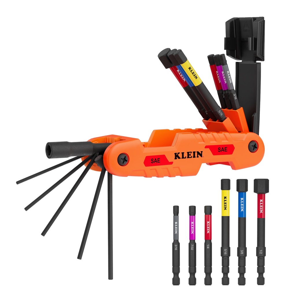 Klein Extended Reach Impact Folding Hex Key Set, SAE (70550HD)