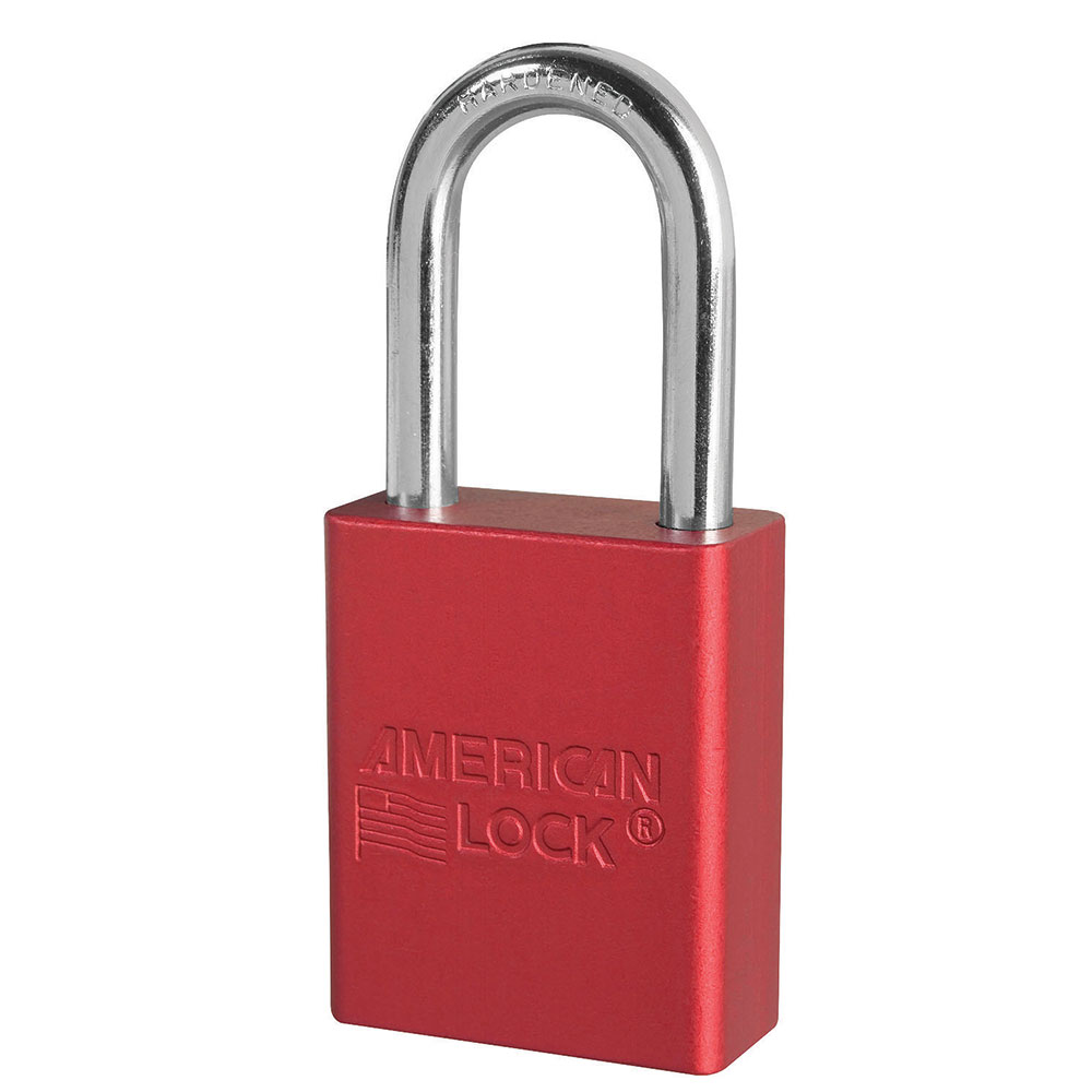 Master Lock LOTO System Locks - American Lock - Padlock 1-1/2" Shackle (Keyed Alike) Solid Aluminum Boron Shackle 5 Pin, Red