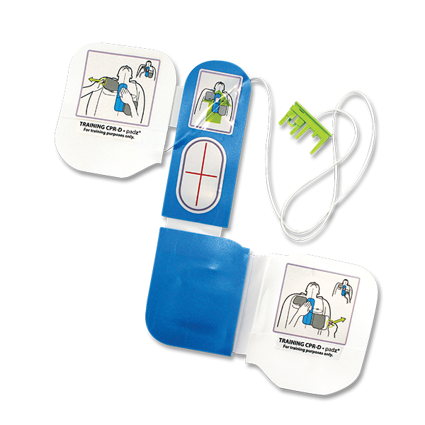 ZOLL CPR-D·padz Training Electrodes with reusable "Z-design" electrode with CPR hand placement indicator and one (1) pair of disposable adhesive gels.
Note:  The disposable gels must be applied to the reusable pad before use.