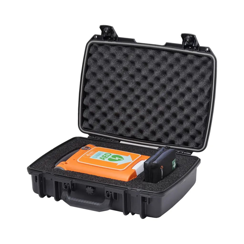 ZOLL Powerheart G5 Hard Case - Features water resistant outer cover designed to secures the Powerheart G5 in rugged environments. Includes room for storage of one battery, extra pads, and ready kit.