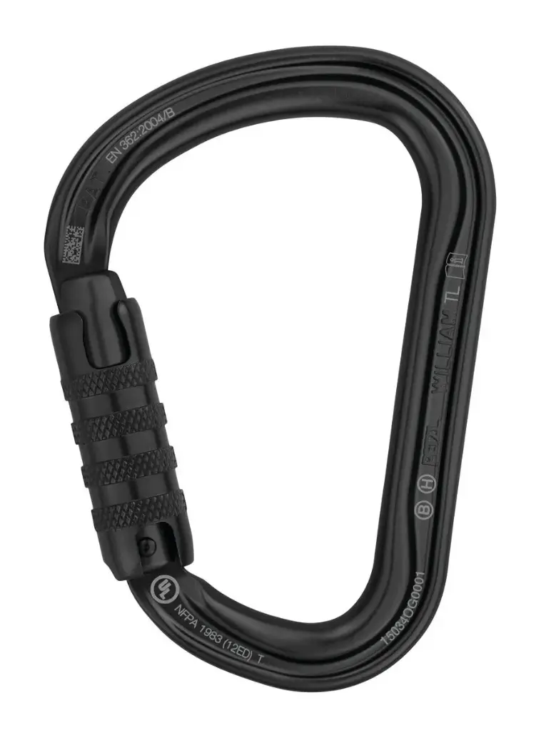Petzl WILLIAM Lightweight Asymmetrical Aluminum Carabiner, NFPA, TRIACT-LOCK, Black