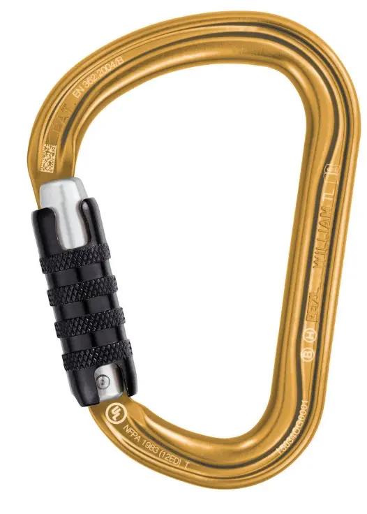 Petzl WILLIAM Lightweight Asymmetrical Aluminum Carabiner, NFPA, TRIACT-LOCK, Gold