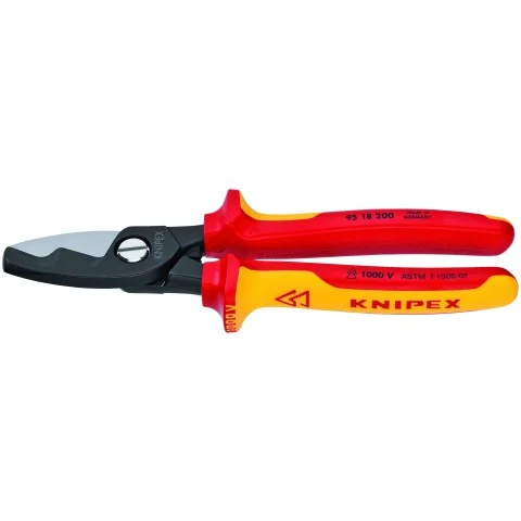 Knipex 8" Cable Shears-Twin Cutting Edges-1000V Insulated (95 18 200 SBA)