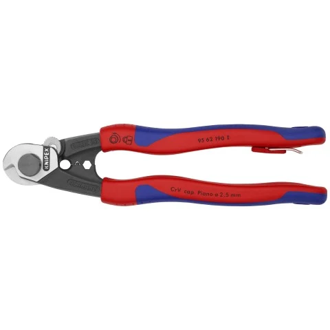 Knipex 7 1/2" Wire Rope Shears-Tethered Attachment (95 62 190 T BKA)