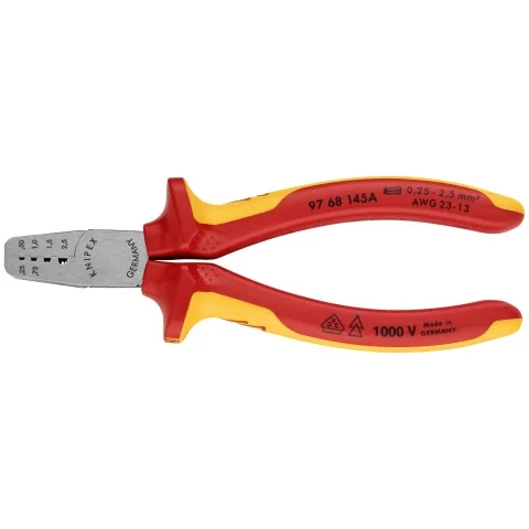Knipex 5 3/4" Crimping Pliers for Wire Ferrules-1000V Insulated (97 68 145 A)