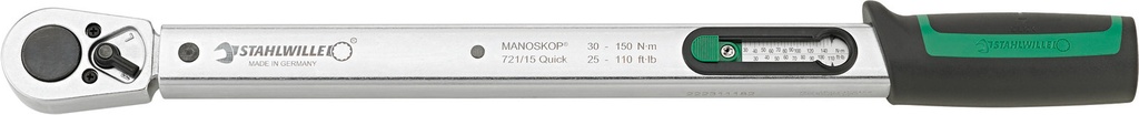 Stahlwille 1/2" Drive Torque Wrench MANOSKOP® 721/15 Quick 30–150 Nm / 25–110 ft-lb (50204015)