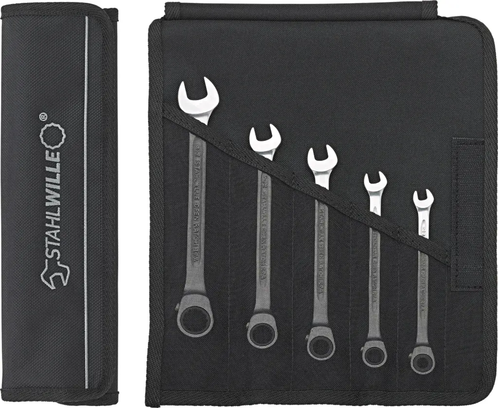 Stahlwille Ratcheting Combination Wrench Set, 8-19mm, 5pcs, Metric, OPEN RATCH 17/5 (96411705)