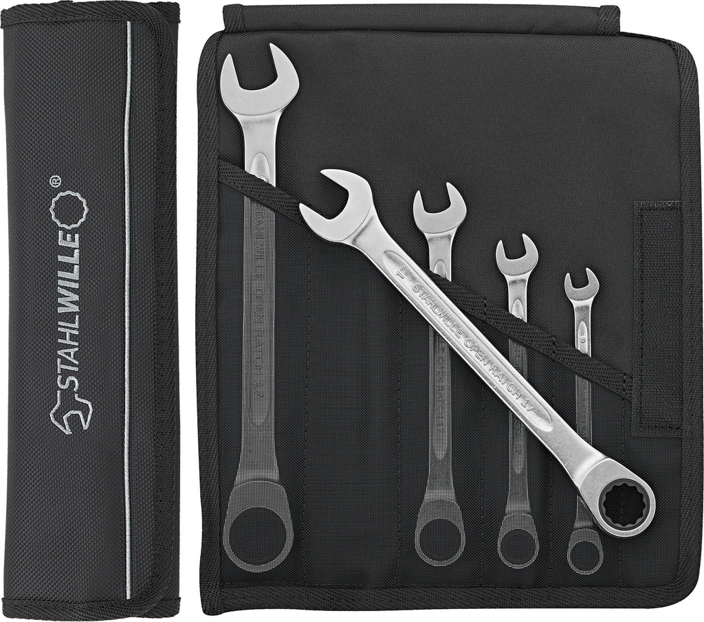 Stahlwille Ratcheting Combination Wrench Set, 8-19mm, 6pcs, Metric, OPEN RATCH 17F/6 (96411708)