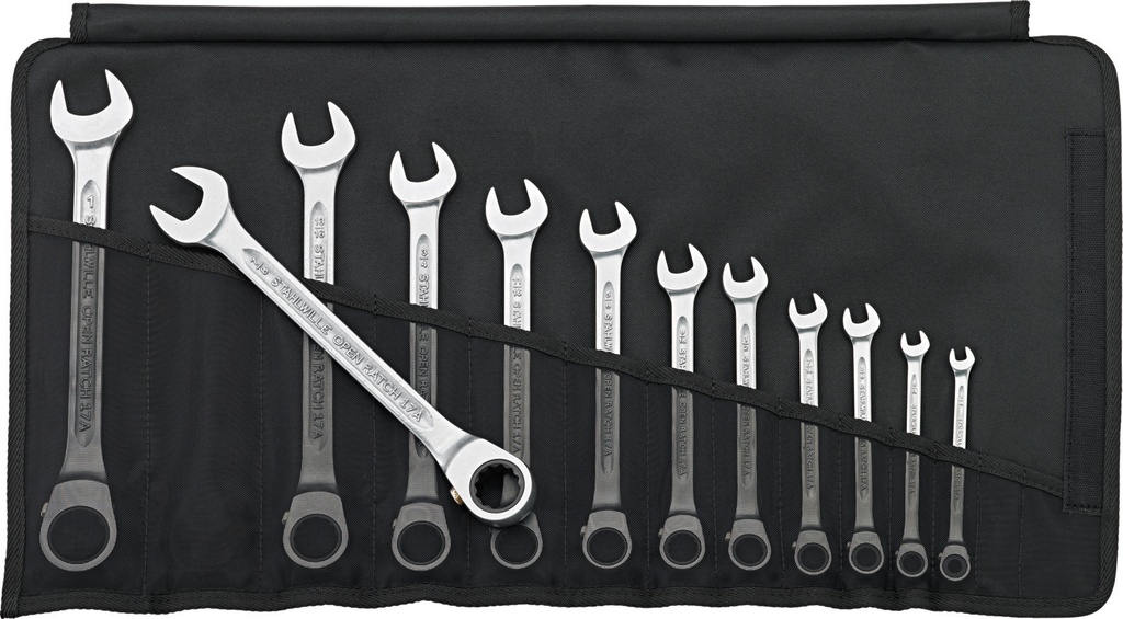 Stahlwille Ratcheting Combination Wrench Set, 1/4"-1", SAE, 12pcs, OPEN RATCH 17a/12 (96411713)