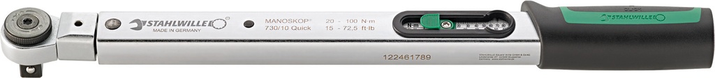 Stahlwille 1/2" Drive Torque Wrench MANOSKOP® 730R/10 Quick 20–100 Nm / 15–72.5 ft-lb (96504010)