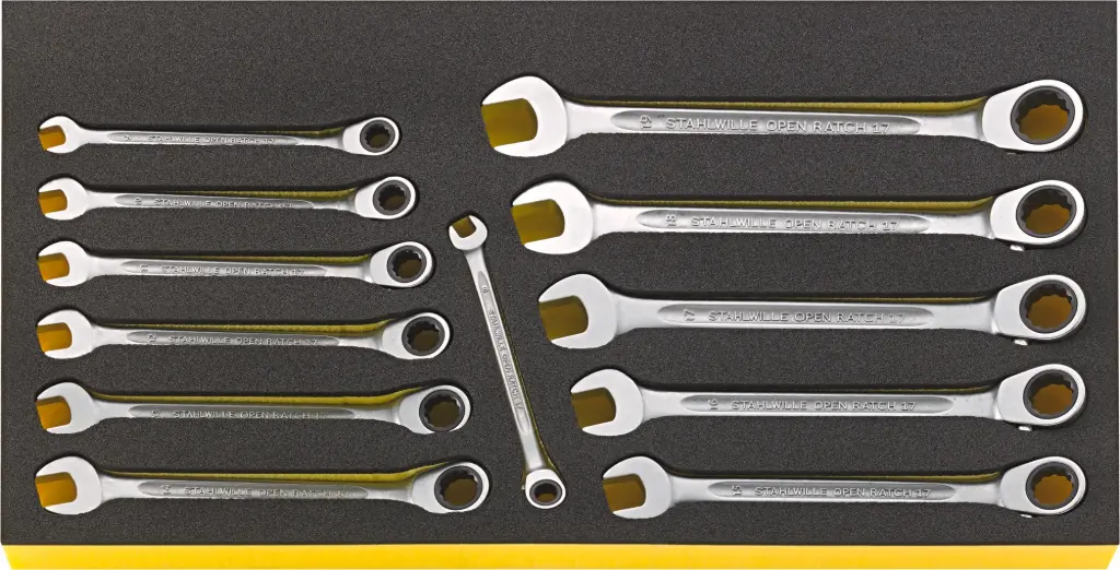 Stahlwille Combination Ratcheting Wrench Set, 8-19mm, 12pcs, Metric, TCS 13217 WT OPEN RATCH 17/12 (96830128)