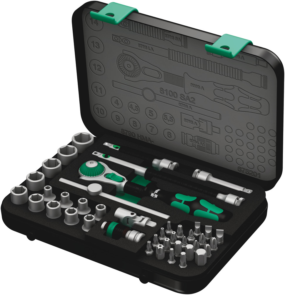 Wera 05003533001 8100 SA 2 Zyklop Speed Ratchet Set, 1/4" Dr, Metric, 42 Pc