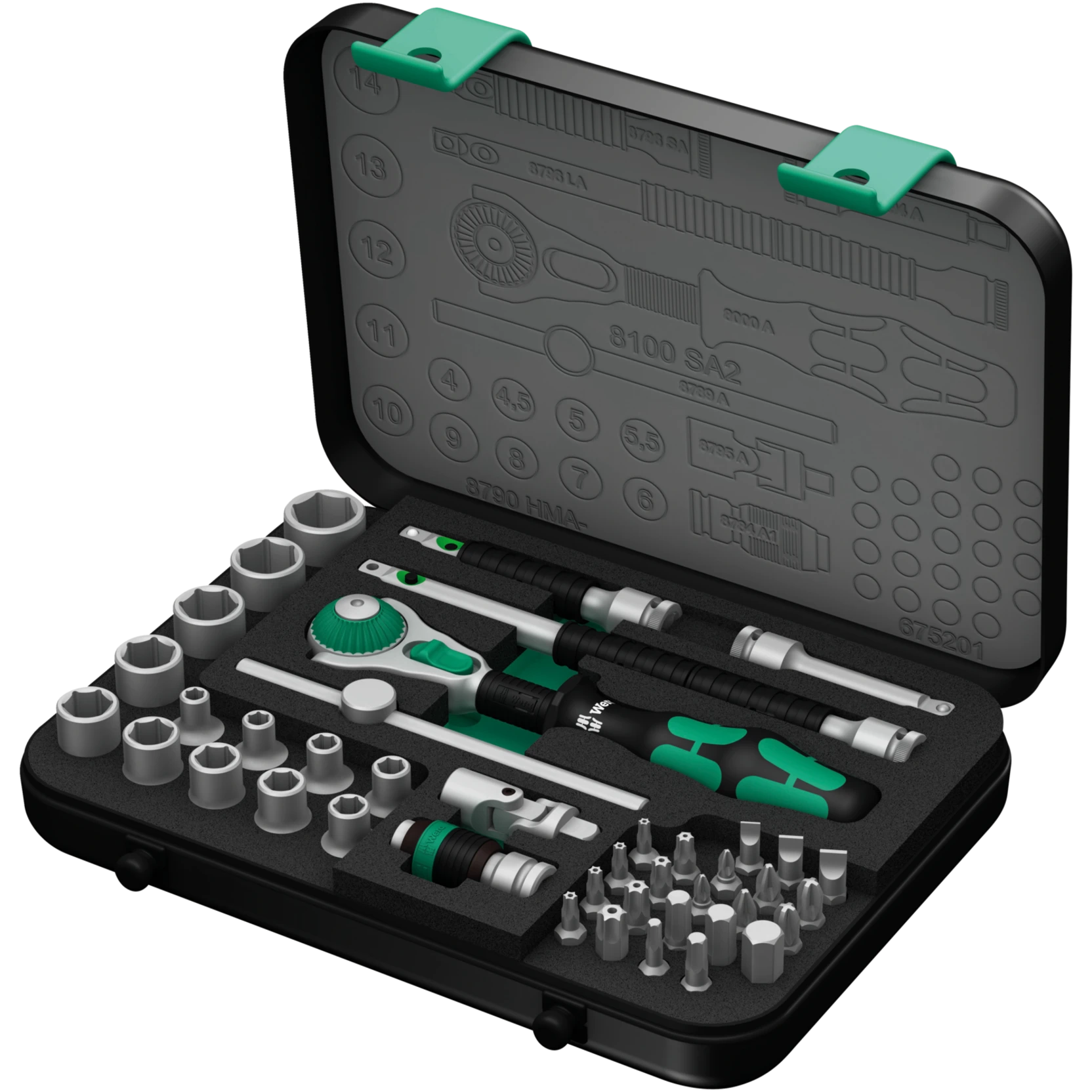 Wera 05003533001 8100 SA 2 Zyklop Speed Ratchet Set, 1/4" Dr, Metric, 42 Pc