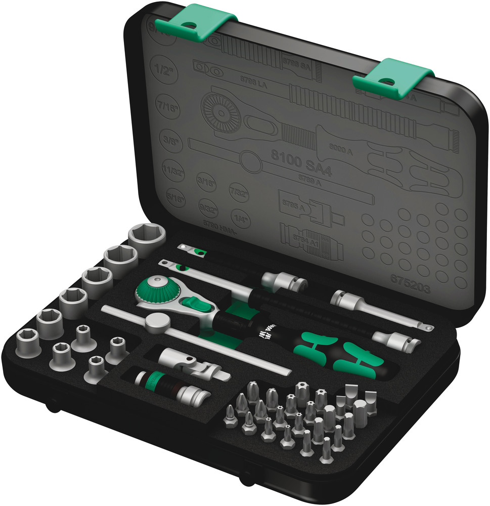 Wera 05003535001 8100 SA 4 Zyklop Speed Ratchet Set, 1/4" Dr, SAE, 41 Pc