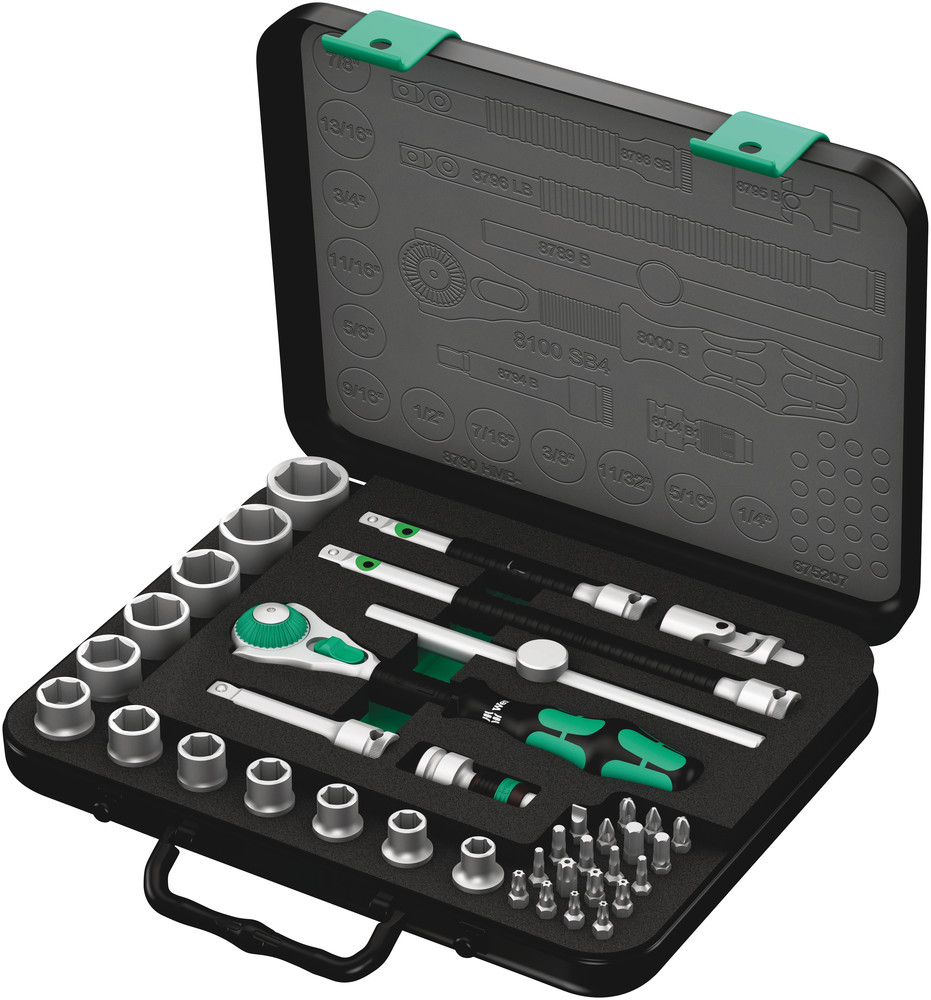 Wera 05003596001 8100 SB 4 Zyklop Speed Ratchet Set, 3/8" Dr, SAE, 38 Pc