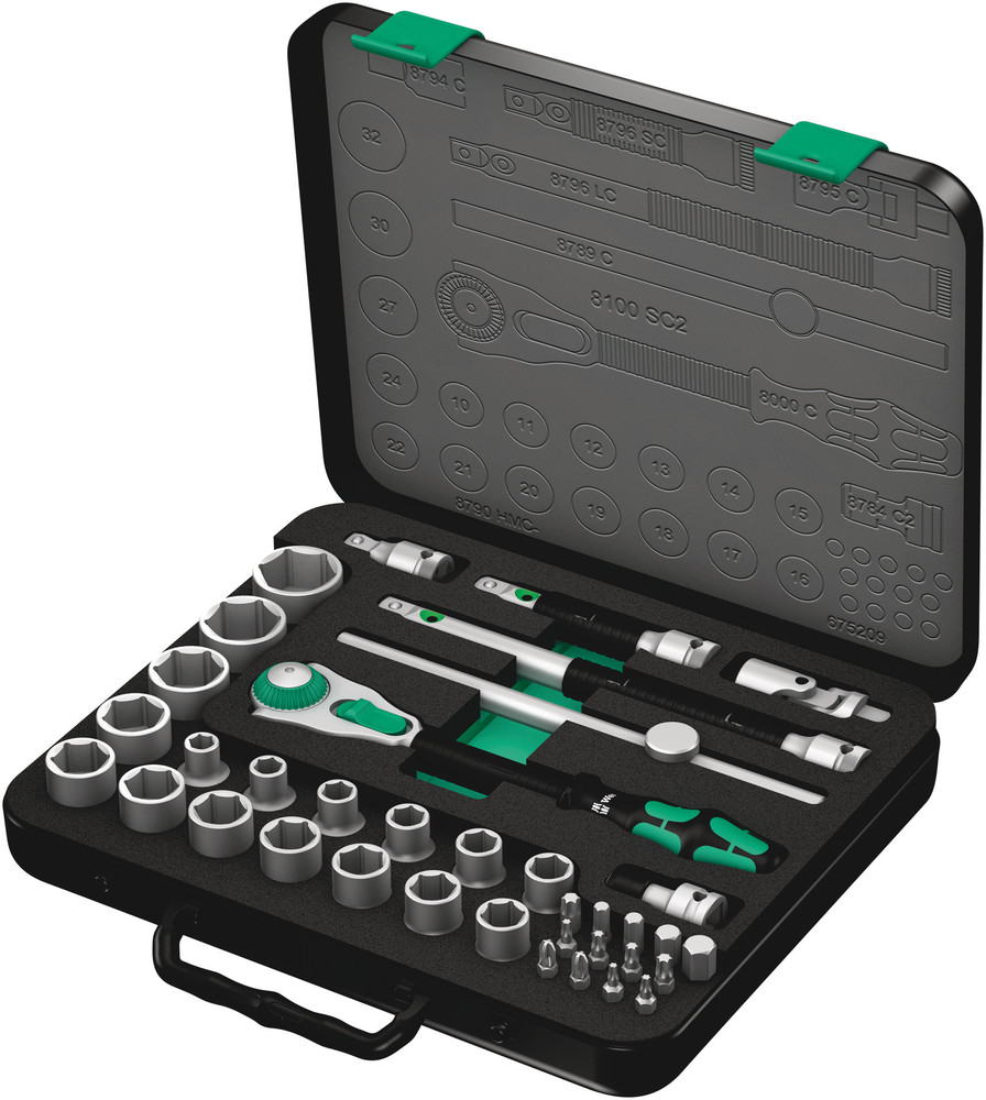 Wera 05003645001 8100 SC 2 Zyklop Speed Ratchet Set, 1/2" Dr, Metric, 37 Pc