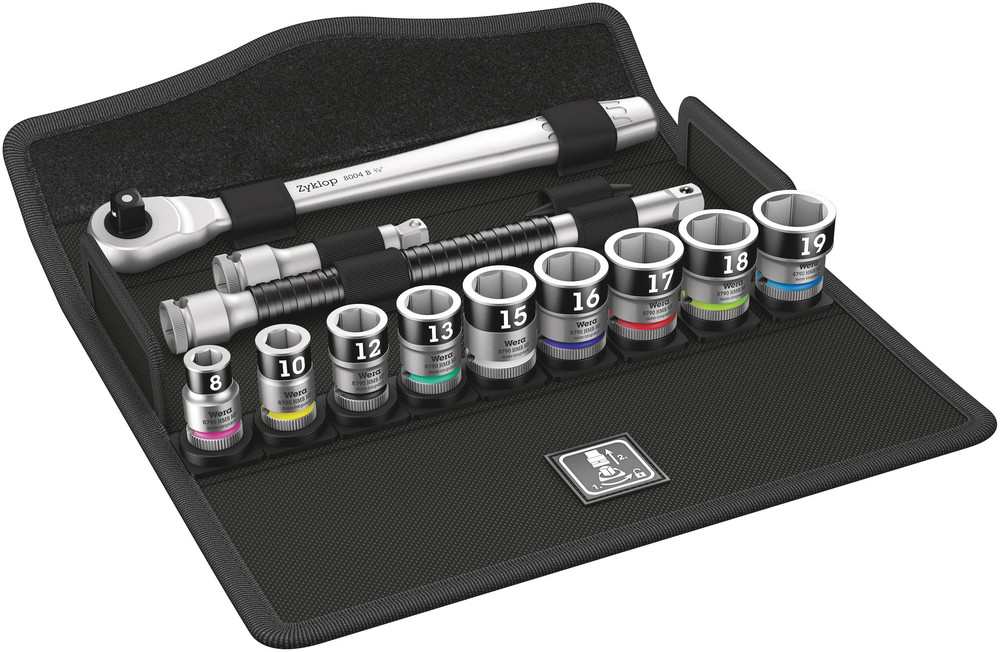 Wera 8100 SB HF 1 Zyklop Metal Ratchet Set With Switch Lever, 3/8" Dr, w/Holding Function, Metric, 13 Pc (05003785001)