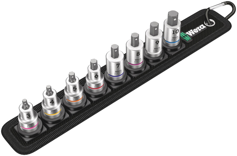 Wera 05003971001 Belt B 2 Zyklop In-Hex-Plus Bit Socket Set w/Holding Function, 3/8" Dr, 8 Pc
