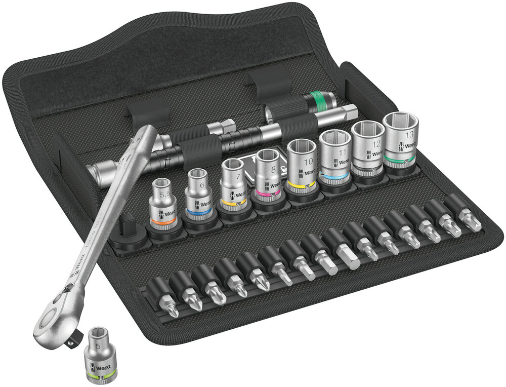 Wera 05004018001 8100 SA 8 Zyklop Metal Ratchet Set With Switch Lever, 1/4" Dr, Metric, 28 Pc
