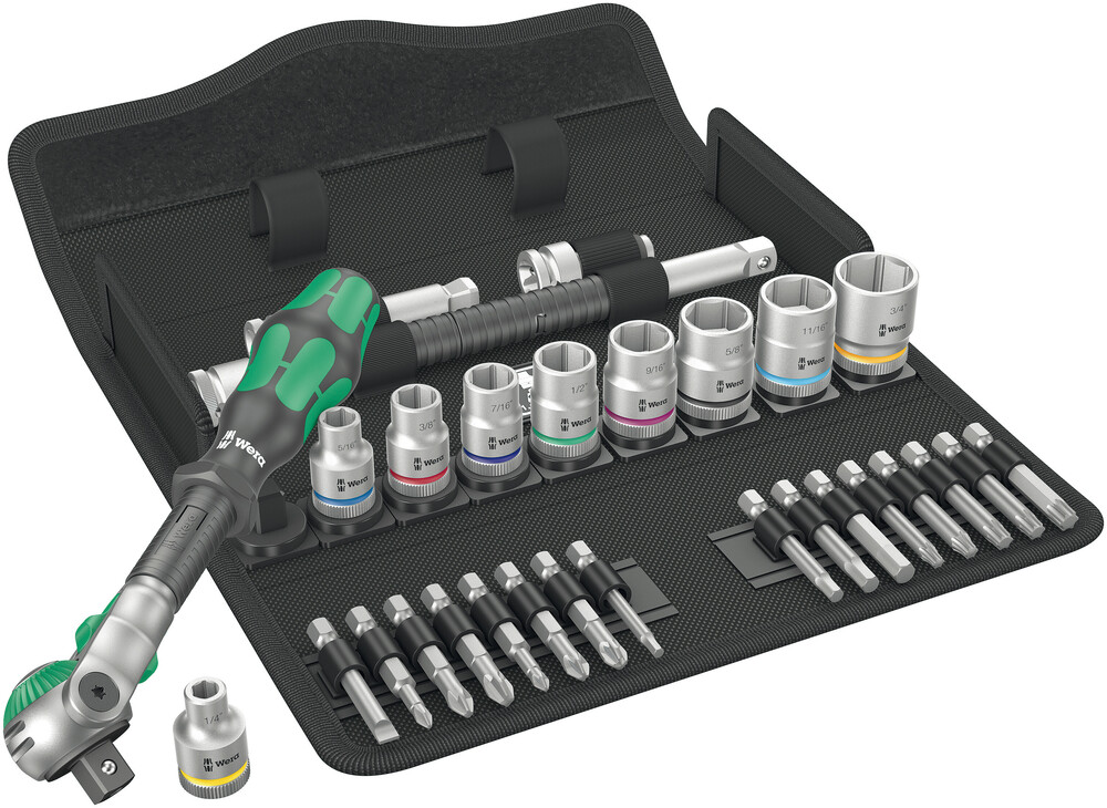 Wera 05004049001 8100 SB 9 Zyklop Speed Ratchet Set, 3/8" Dr, SAE, 29 Pc
