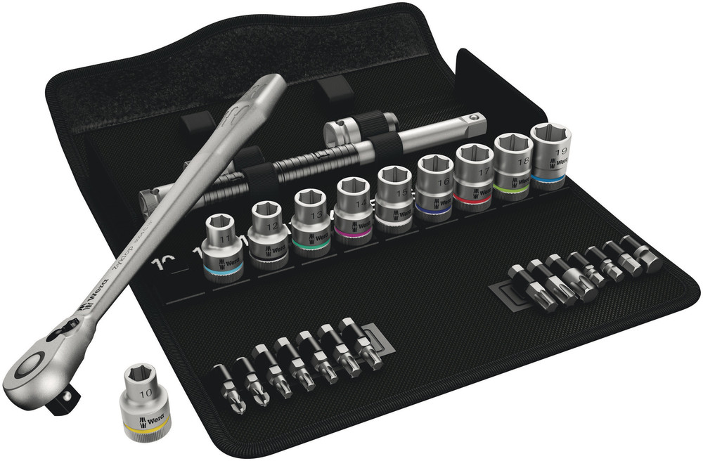 Wera 05004078001 8100 SC 8 Zyklop Metal Ratchet Set With Switch Lever, 1/2" Dr, Metric, 28 Pc