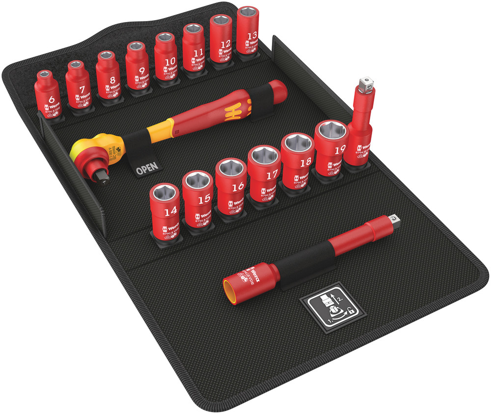 Wera 05004970001 8100 SB VDE 1 Zyklop Ratchet Set, Insulated, Switch Lever, 3/8" Dr, Metric, 17 Pc