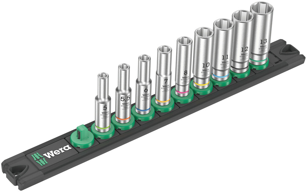 Wera 05005410001 Magnetic Socket Rail A Deep 1 Socket Set, 1/4" Dr, 9 Pc
