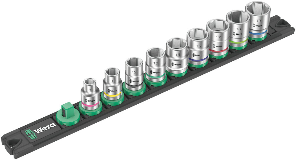 Wera 05005430001 Magnetic Socket Rail B 4 Zyklop Socket Set, 3/8" Dr, 9 Pc